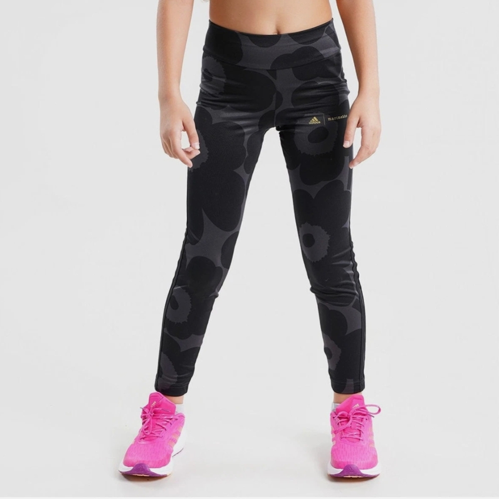 Adidas X Marimekko Kids Black Leggings with Floral Pattern